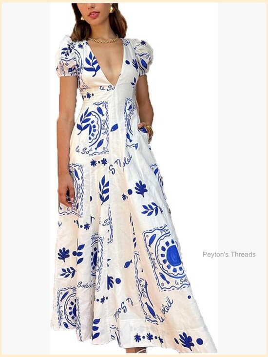 Dresses & Skirts - Slim Fit A-Line Floral Maxi Dress with Pockets